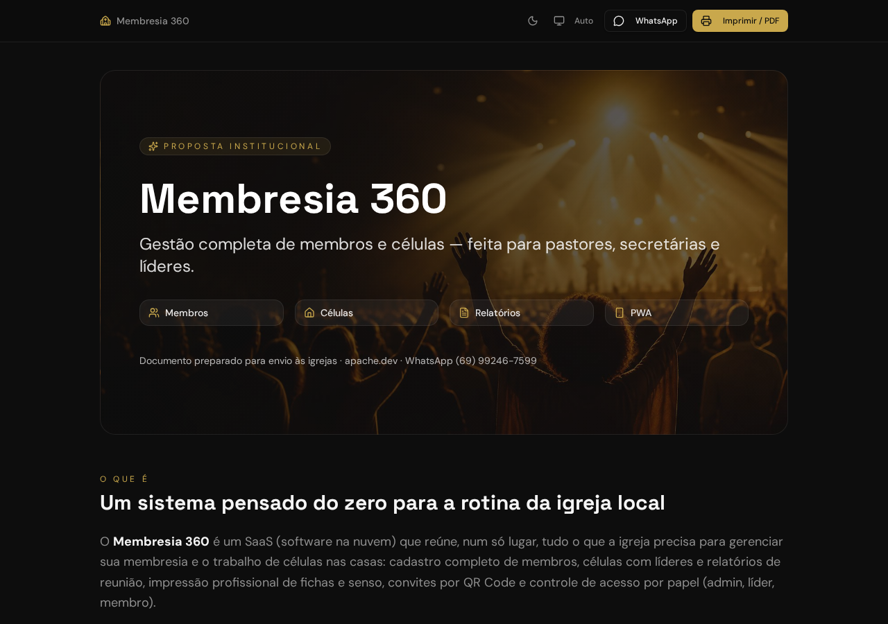 Página institucional sobre o Membresia 360